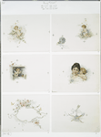 Valentines depicting cupid, bows, arrows, flowers, butterflies, ribbon, a woman, a cobweb, a window and a heart.