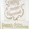 Posters with the words 'Prang's holiday publications' and 'Prang's Christmas and New Year cards, fine art calendars.'