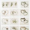 Valentines depicting flowers, arrows, hearts, courtship, musical notation, and serenading.