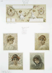 Calendar and Christmas card depicting girls, flowers and ribbon ; 'The four beauties' : a series of portraits entitled 'Seraphine,' 'Angeline,' 'Coraline' and 'Madeline'.