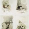 A Calendar depicting dogs : laying on a pillow, in the forest, howling at the moon and drinking water.