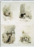 A Calendar depicting dogs : laying on a pillow, in the forest, howling at the moon and drinking water.