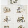 Yawcob's dribulations [depictions of boxers, a young boy, pants being tailored to fit a short overweight man, man losing his temper, peering at a mirror with a false reflection].