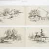 Pencil drawings #3 [depicting roads, chickens, houses, wells, barns, fields and gates].