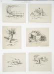 Landscape Drawing #2 [cards depicting houses, wood structures, gates, fences, a log, an axe, trees, buckets].