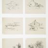 Landscape drawing #2 [cards depicting houses, fences, gates, roads, docks and sheds].