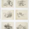 Landscape Drawing #3 [cards depicting roads, bridges, rivers, barrels, baskets, fences, houses, trees, chickens and wood].