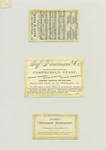 Trade cards depicting the Centennial Exhibition Buildings and grounds; the verso has musical notation for the American centennial hymn, 'Hand in Hand'.