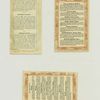 Trade cards depicting women baking, baking powder, corn starch, biscuits being pulled from the oven, a woman carrying steaming food and being followed by a dog and children; versos have recipes.