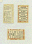 Trade cards depicting women baking, baking powder, corn starch, biscuits being pulled from the oven, a woman carrying steaming food and being followed by a dog and children; versos have recipes.