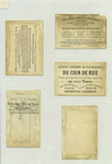 Trade cards depicting a rose with a girl's head, boys riding frogs, Little Red Riding Hood, the wolf, women in a boat and a man shooting another man while attempting to hit a rabbit.