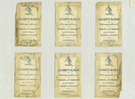 Trade cards depicting a boy or cherub doing various activities with a white sign : hatching from an egg, walking on hands, jumping over a rope, worn as a sandwich board, torn and framing the face, folded and rode as a horse.