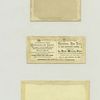Trade cards depicting a flowering tree, owl, artisans, old age and decorative ornamentation.