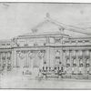 Drawing of the library, showing the Fifth Avenue and Forty-second Street facades