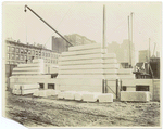 Exterior marble work : construction of the west facade, looking northeast