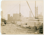 Exterior marble work : construction of the north facade, looking east