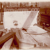 Exterior marble work : a piece of marble in position on the roof, looking north