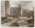 Exterior marble work : view of materials in front of the Fifth Avenue facade, looking north