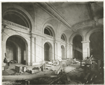 Interior work, Astor Hall : completed arches on the north and west sides, and the vault