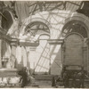 Interior work : workers hoisting a block of marble in Astor Hall