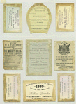 Trade cards depicting the Statue of Liberty, butterflies, fans, portraits, winter, boats, a horseshoe, a trail, a crow and a river.