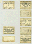 Trade cards depicting flowers, children, wheelbarrow, a flag, a man and a woman.