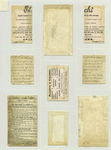 Trade cards depicting a cow wearing a suit and corned beef box, a person looking at a river from a road, sailboat, children, flowers, flower crowns, family picnic at a river edge, Little Red Riding Hood, and a view from a cave.