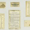 [A cigarette card entitled 'between the acts & bravo' of Maude Harrison ; Trade cards depicting flowers, Charlecote Hall in Warwickwhire, England, children, a nutcracker, a woman stealthily approaching a man from behind.]