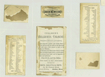 [A cigarette card entitled 'between the acts & bravo' of Maude Harrison ; Trade cards depicting flowers, Charlecote Hall in Warwickwhire, England, children, a nutcracker, a woman stealthily approaching a man from behind.]