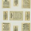 Cigarette card entitled 'between the acts & bravo' of Sarah Jewett, Clara Louise Kellogg and Clara Morris ; Trade cards depicting a moose, girls gathering flowers, boys playing the guitar and fishing.