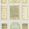Calendars and trade cards depicting a rowing race, jesters blowing bubbles, sail boats, thread, a horseshoe, Cleopatra's Needle, fans, kimonos, a man, a woman and a dog.