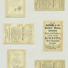 Trade cards depicting people carrying and selling fruit, children trying on adult clothing : collars, hats and boots.