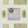 Cigarette cards entitled 'between the acts & bravo' of Nellie Bingham and Bessie Darling ; Trade cards depicting a deer, angels, flowers and acrobats ; The verso depicts gloved hands.