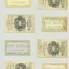 Trade cards depicting sailboats, a deer, flowers, ocean waves, chicks, birds, a birdhouse, a girl feeding birds, a bee, a butterfly and a stream in a forest ; Versos depicting coins.