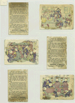 Trade cards depicting men climbing a mountain, a boy playing cricket, ducks reclaiming eggs from a boy ; Cards depicting Asians : acrobats, giving gifts, playing music, an audience holding fans.