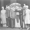 Scene from the "Garrick Gaieties" (Revue), NYC: 1930. Philip Loeb with high hat. (Thelma Tipson, next to Philip Loeb). L to R: Ruth Chorpenning, Donald Stewart and Ted Fetter.