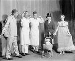 Imogene Coca (right) with James Norris, Felix Jacoves and Starr Jones as the "doctors" in the "Garrick Gaieties" (Revue).