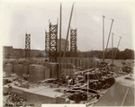 Foundation work : construcion of brick walls, looking southwest