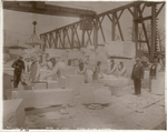 Rear of shop, rough stone cutters, [Port Morris marble yard]