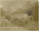 Block of marble on a horse-drawn cart, on the north side of the building site