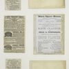 Trade cards depicting men, a woman, flowers, a bird, corn, a canoe, a river, a broom and advertisements.