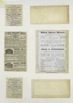 Trade cards depicting men, a woman, flowers, a bird, corn, a canoe, a river, a broom and advertisements.
