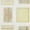 Trade cards depicting birds, flowers, boys, a duck, chicks, a dog, a rabbit, trees, a painting palette, wallpaper and birch bark.