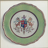 Felspar porcelain plate. (Part of a service at the Goldsmith's Company decorated with the Arms of the Company in colours and gilded. Having apple-green border with gadrooned edge)