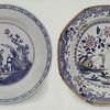 Nankin plate (with man in boat with canopy and sail, pushing off with pole from bank. With flight of ducks and pagoda in distance. Painted in blue, underglaze); Old Spode stone China plate (with man in boat with canopy and sail, pushing off with pole. Having fish and ducks in foreground and Gothic castle in distance. Decorated in colours and gilded.) Showing the Spode manner of translation from Chinese prototype