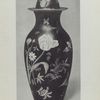 Vase and cover. (Deep cobalt ground decorated with tulips, irises, roses, in natural colours, and shells and seaweed richly gilded, having cover surmounted by the figure of a Kylin solidly gilded. Marked "SPODE" in red. H. 20 in.)