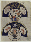 Page from old Pattern Book. Number 2387 and 2388 in date 1804 with designs for Saucers. Showing the Spode early adaptations from Chinese and Japanese decoration at a date prior to the great Anglo-Japanese furor