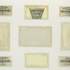 Trade cards depicting flowers, butterflies, a woman with a tambourine, views of a lake and forest ; cigarette cards entitled 'between the acts & bravo' of Mrs. Langtree, Maggie Mitchell, Lotta and Mrs. Henrietta Chanfrau