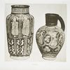 Case B,9. Persian vase, brown lustre. Height, 13 in., 13th c. ; Case B,5. Persian jug, brown lustre. Height, 11 in., diameter, 7-1/2 in., 13th c.