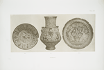 Case B,2. Persian bowl, brown lustre. Diameter, 6-1/2 in., 13th c. ; Case B,7. Persian flower vase, brown lustre. Height, 8-1/4 in., 13th c. ; Case B,10. Persian bowl, brown lustre. Diameter, 7-3/4 in., 13th c.
